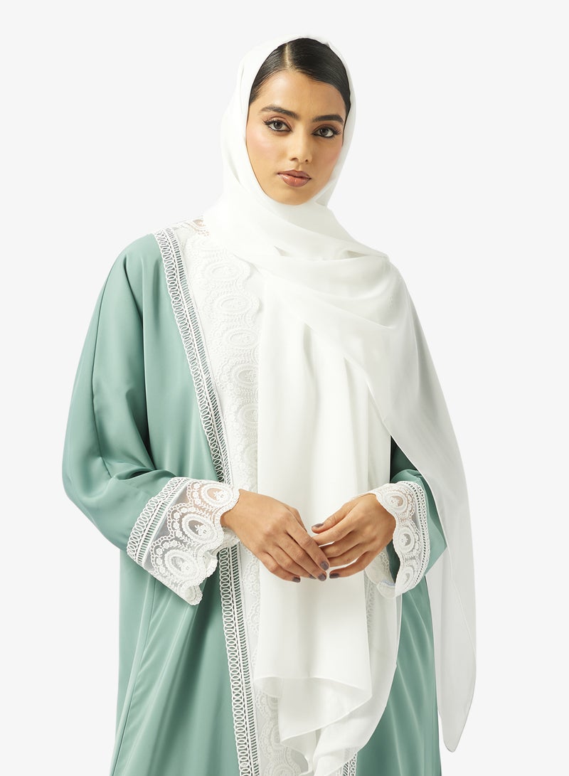 hayas closet Lace detail Abaya With Sheila - Image 3